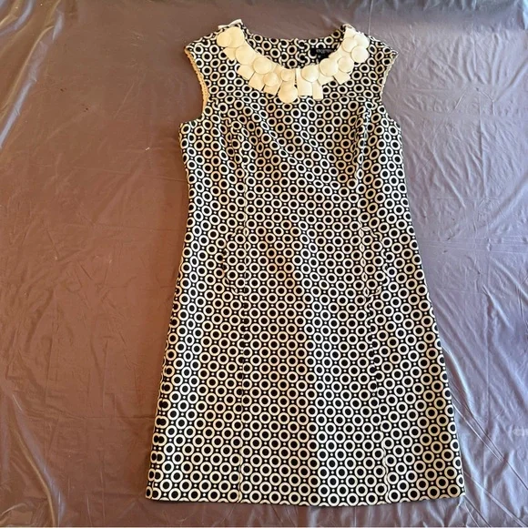 Etcetera by Carlisle Navy/Cream Cap Sleeve Shift Dress size 14/Large - Picture 5 of 9